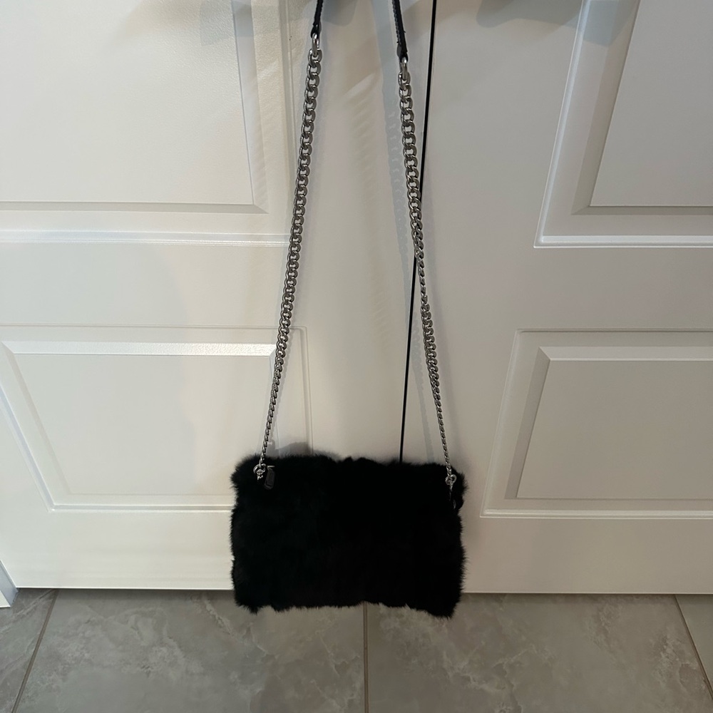 RUDSAK Black Rabbit Fur Bag with Chain Detail